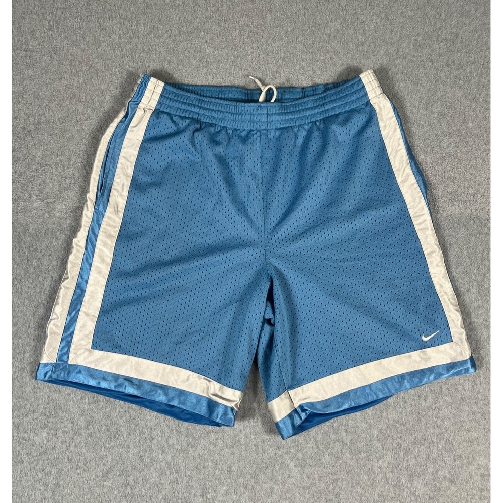 Vintage Nike Basketball Shorts Men Large Blue White Athletic Mesh Drawstring Y2K